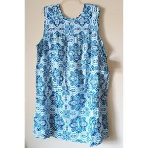 Only Necessities Blue Medallion Sleeveless House Dress Lounger Pockets 3X 30/32